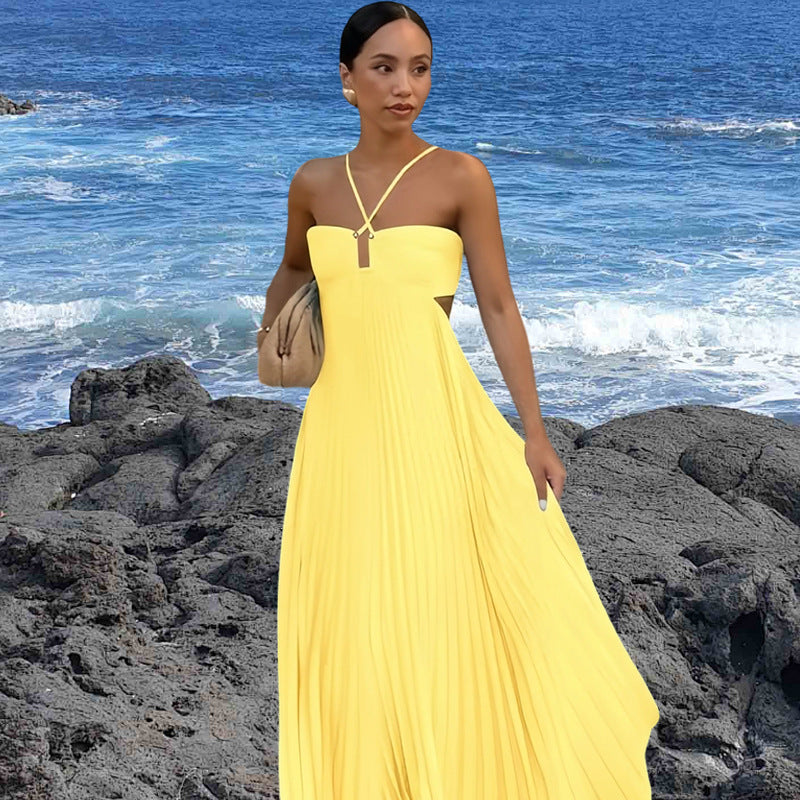 Damen Elegantes Maxi-Kleid mit plissierten Details und schickem Cut-Out Drune