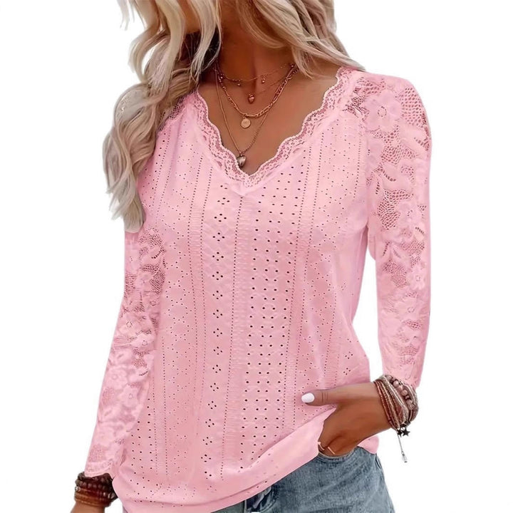 Damen Elegantes Oberteil mit Spitzenbesatz und V-Ausschnitt Drune