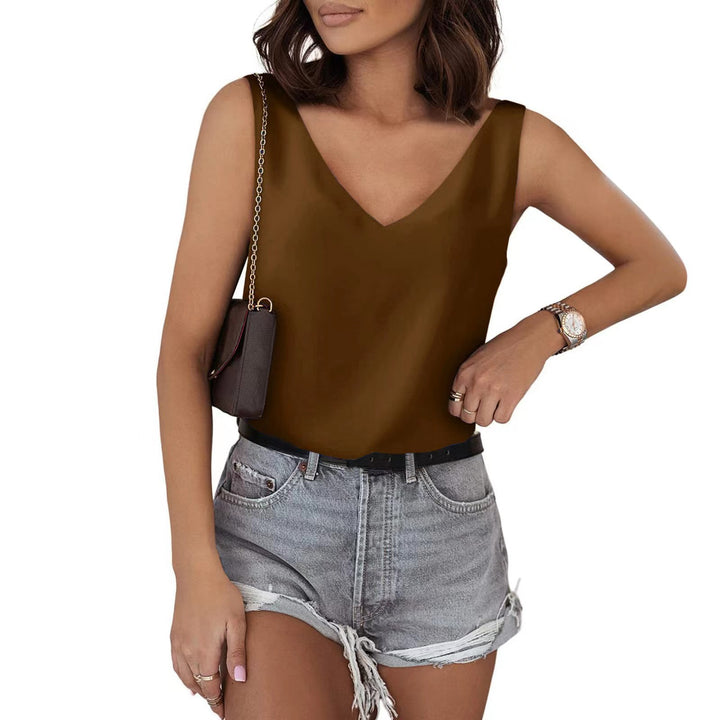 Damen Satin-Top mit tiefem V-Ausschnitt und breiten Trägern Drune