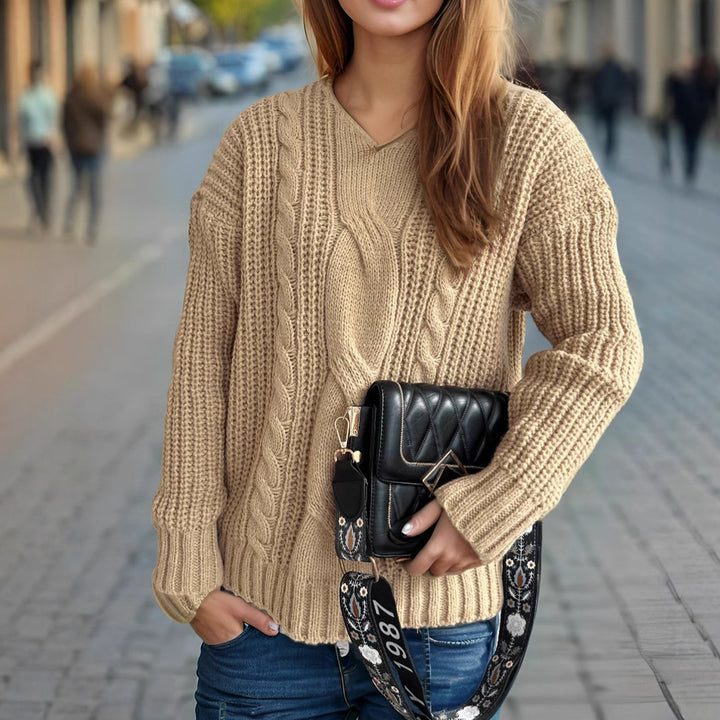Damen Grobstrickpullover mit Zopfmuster und modernem Schnitt Drune