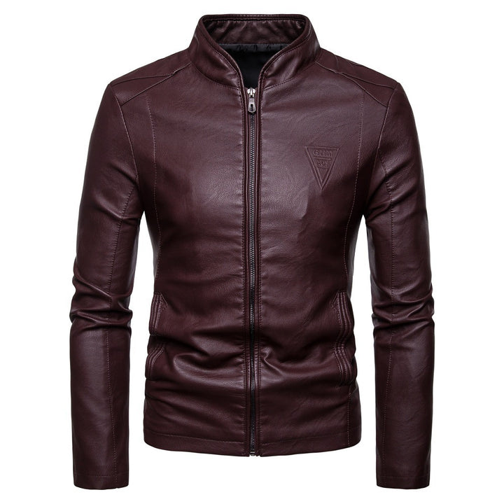 Herren nan schmal geschnittene Lammleder-Bikerjacke mit Stehkragen und tonalen Ziernähten Drune