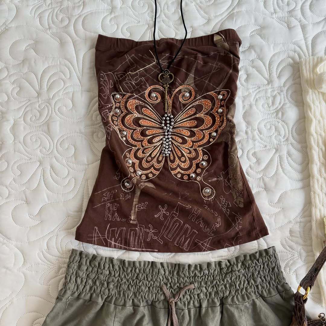 Damen trägerloses Top mit Schmetterlingsdesign Drune