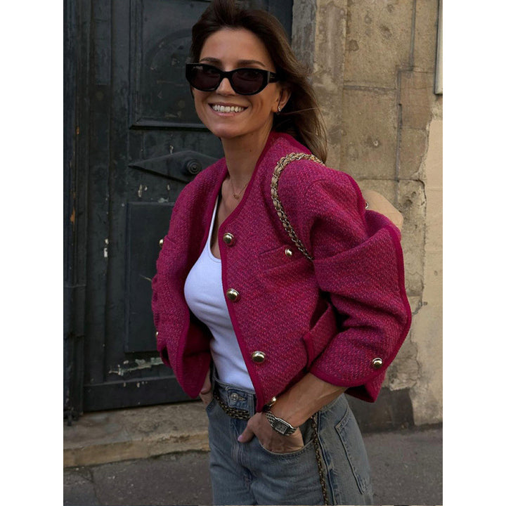 Damen Modische Blazerjacke mit eleganten Knöpfen und Taschen Drune