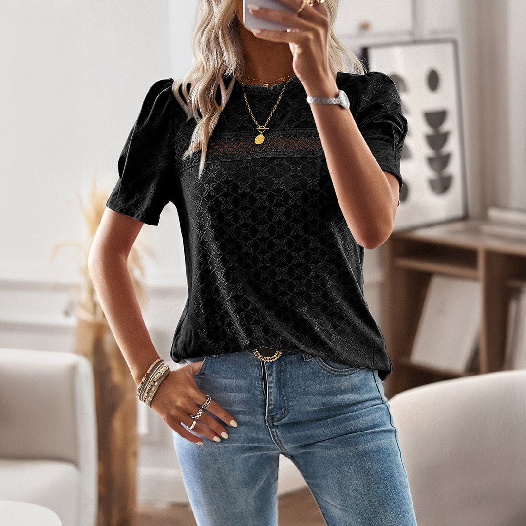 Damen Elegantes Blusenshirt mit Puffärmeln und feinem Muster Drune