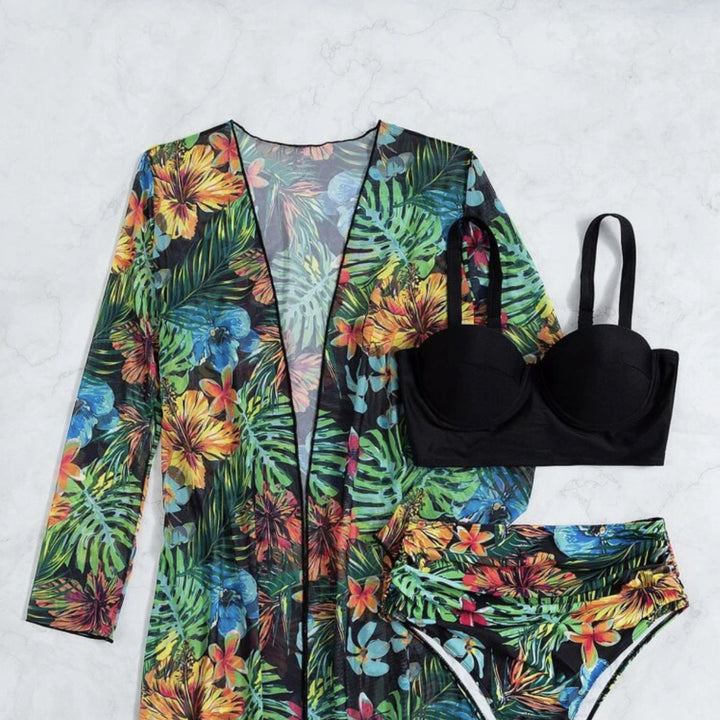 Damen Bikiniset mit floralem Überwurf Drune