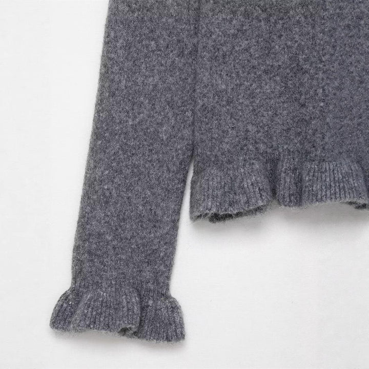 Damen Strickjacke mit dekorativem Kragen und Rüschendetails Drune