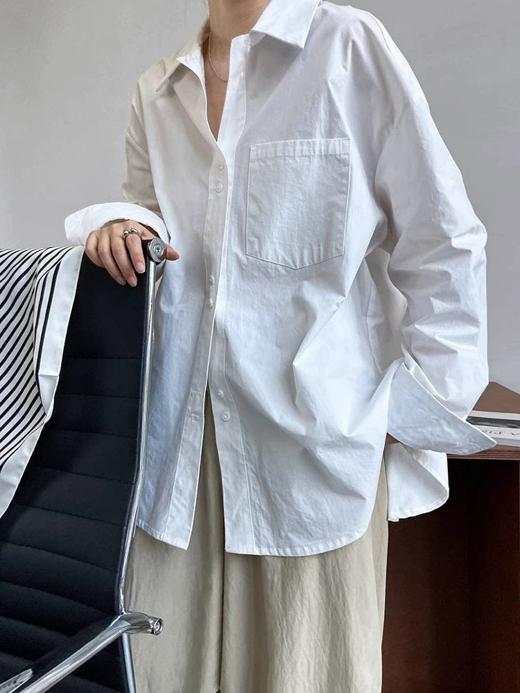 Damen Lockere Baumwollbluse mit Oversized Schnitt und Eleganten Details Drune