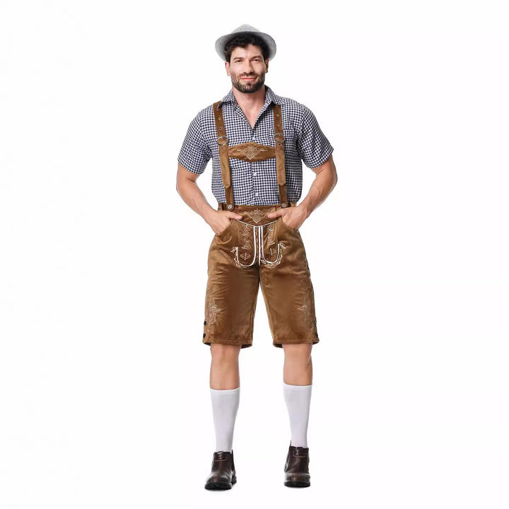 Herren nan authentische Trachtenlederhose kurz mit verstellbaren Trägern und aufwendiger Stickerei Drune
