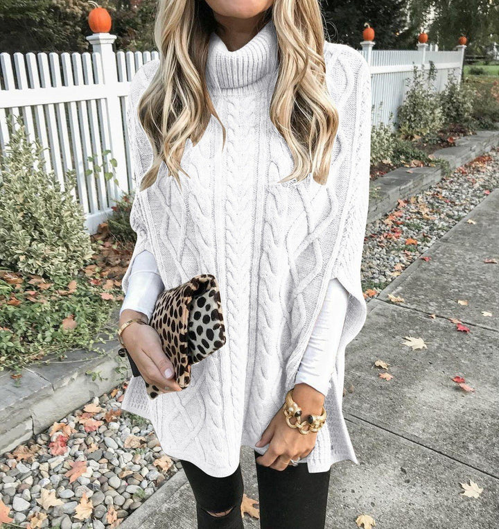 Damen Strickponcho mit hohem Kragen und strukturiertem Kabelmuster Drune