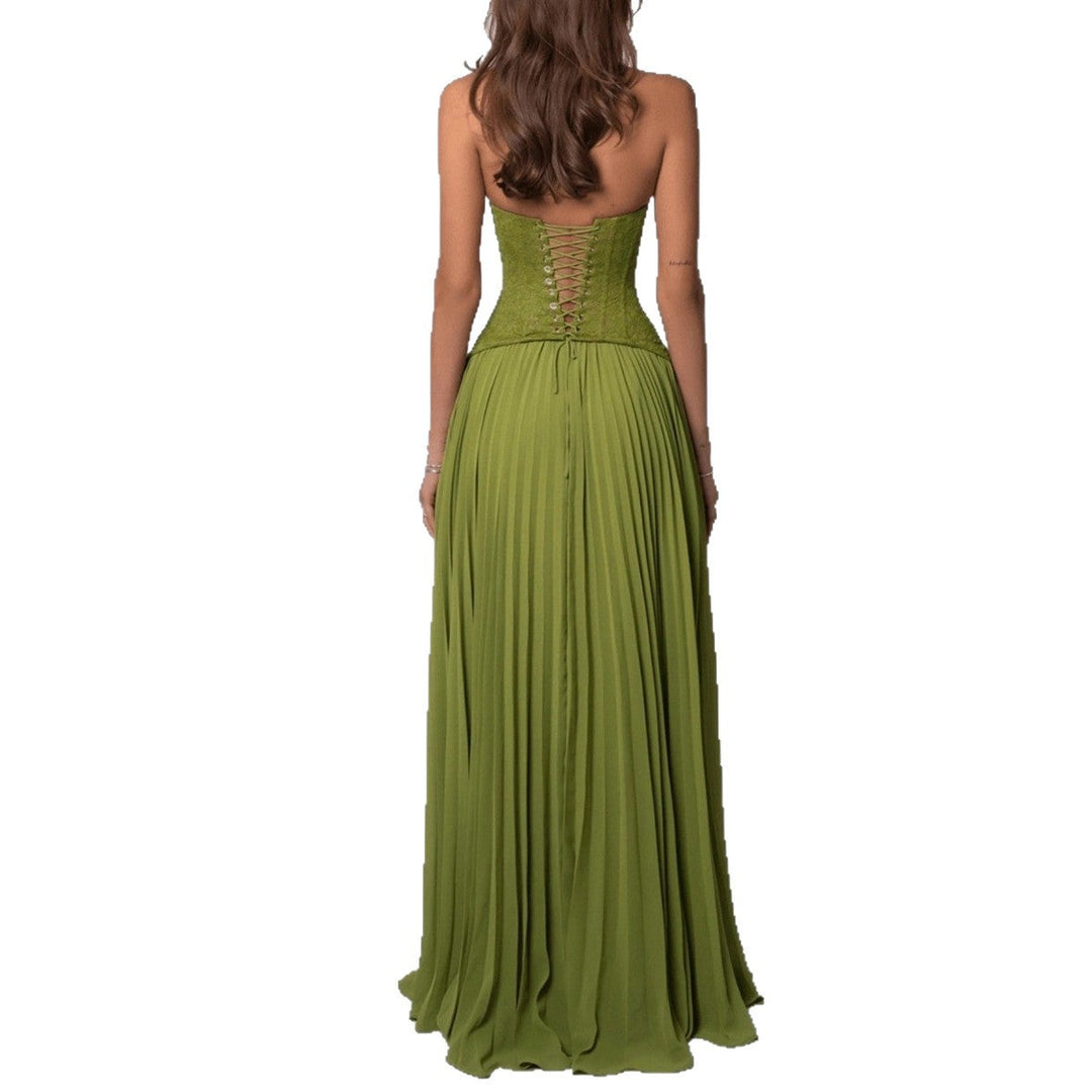 Damen nan elegantes Abendkleid mit Spitzenkorsett und plissiertem Maxirock Drune