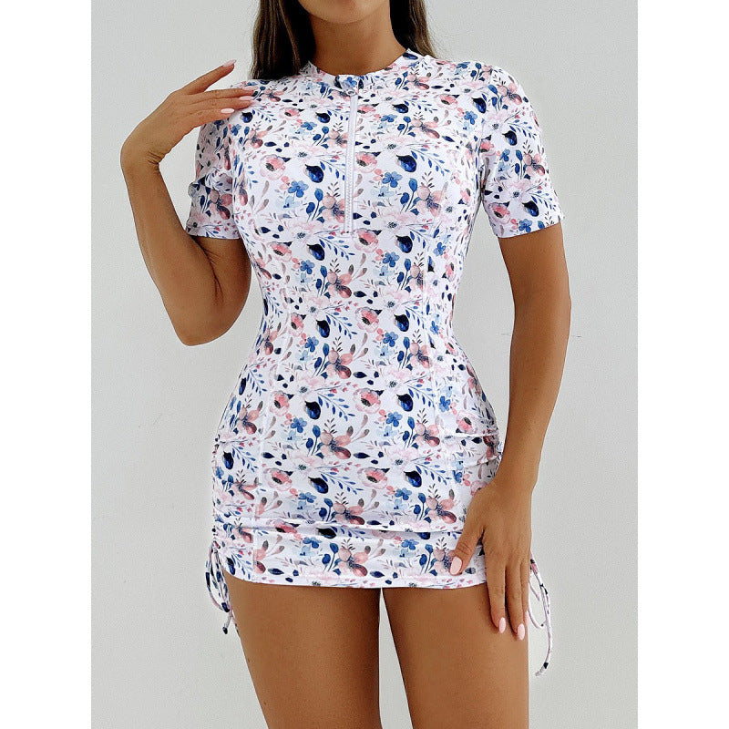Damen Surfanzug mit stylischem Blumenmuster und kurzem Arm Drune