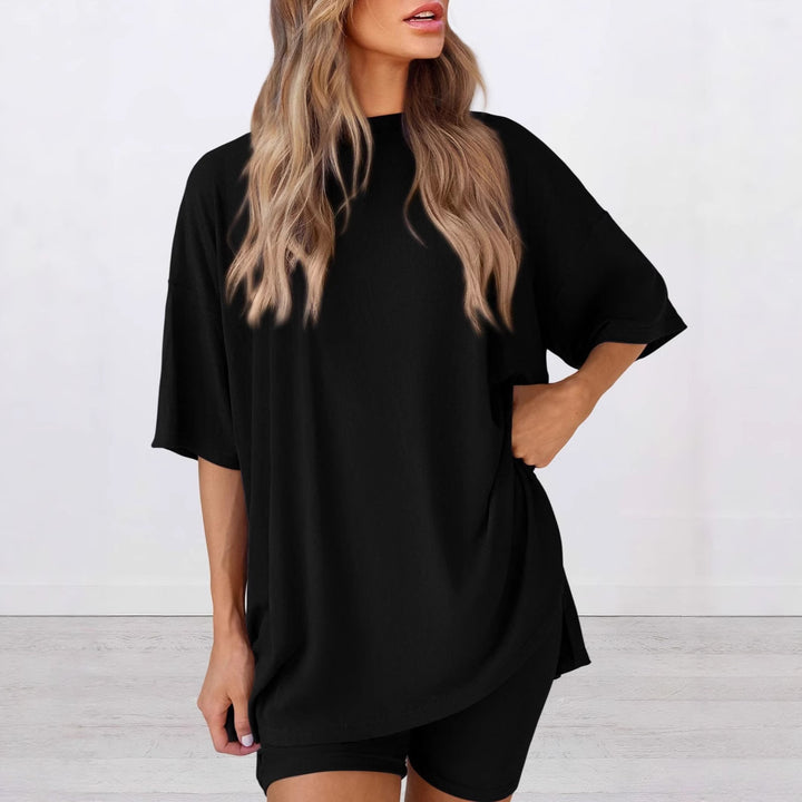 Damen Lässiges Lounge-Set mit übergroßem Oberteil und kurzen Hosen Drune