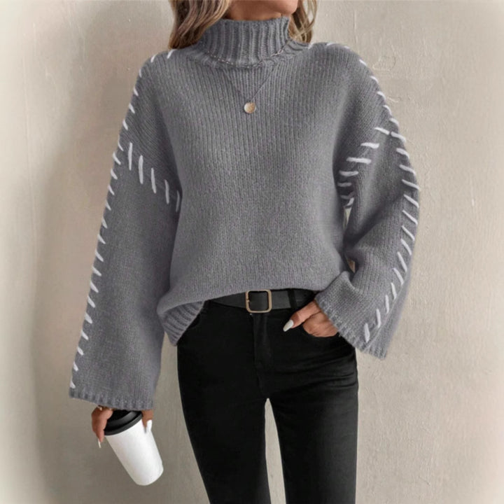 Damen Strickpullover mit breiten Ärmeln und hohem Kragen Drune