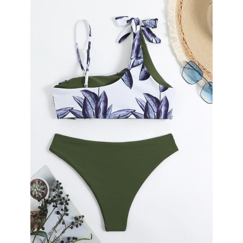 Damen Triangel-Bikini mit modischem Floral-Muster und einseitigem Träger Drune