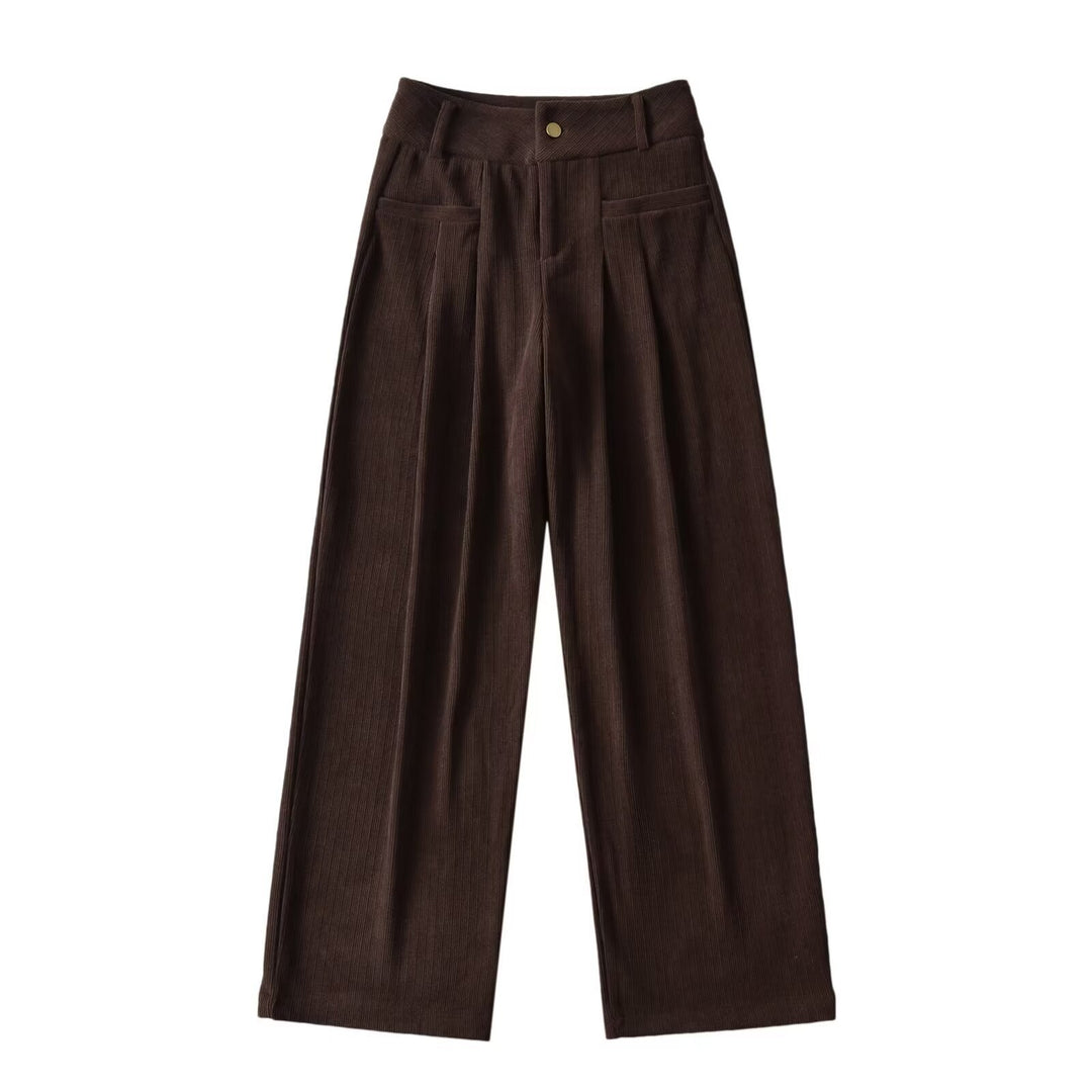 Damen weite Cord-Hose mit eleganter Bundfalten-Details Drune