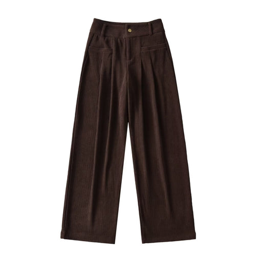 Damen weite Cord-Hose mit eleganter Bundfalten-Details Drune