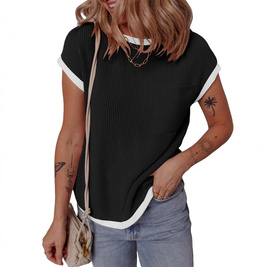Damen modisches T-Shirt mit strukturiertem Material und Brusttasche Drune