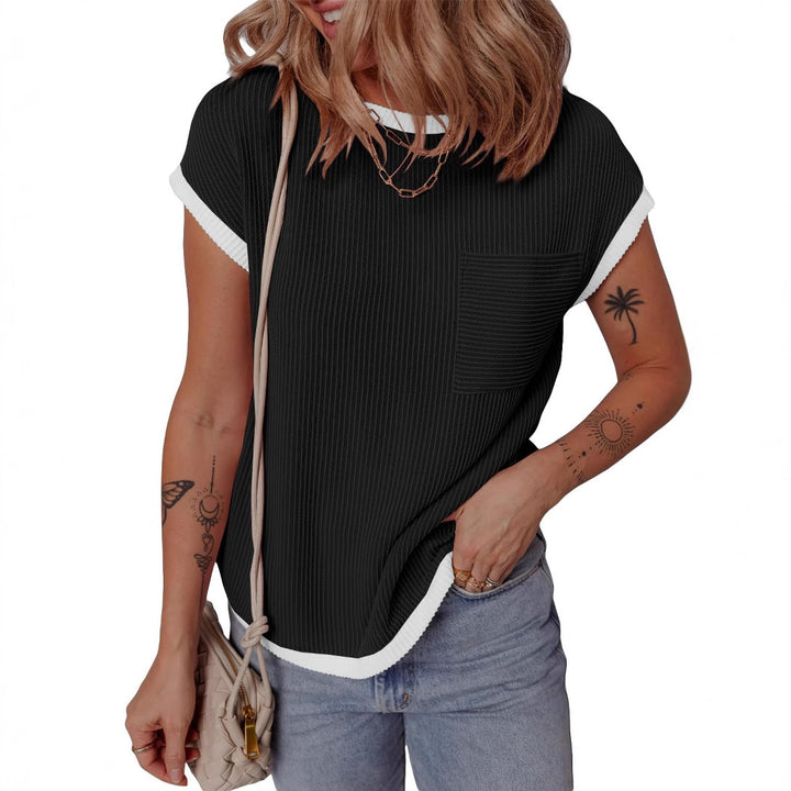 Damen modisches T-Shirt mit strukturiertem Material und Brusttasche Drune