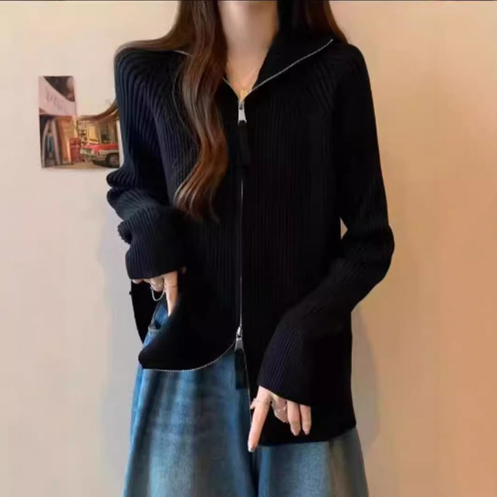 Damen Strickjacke mit hohem Stehkragen und Reißverschluss Drune