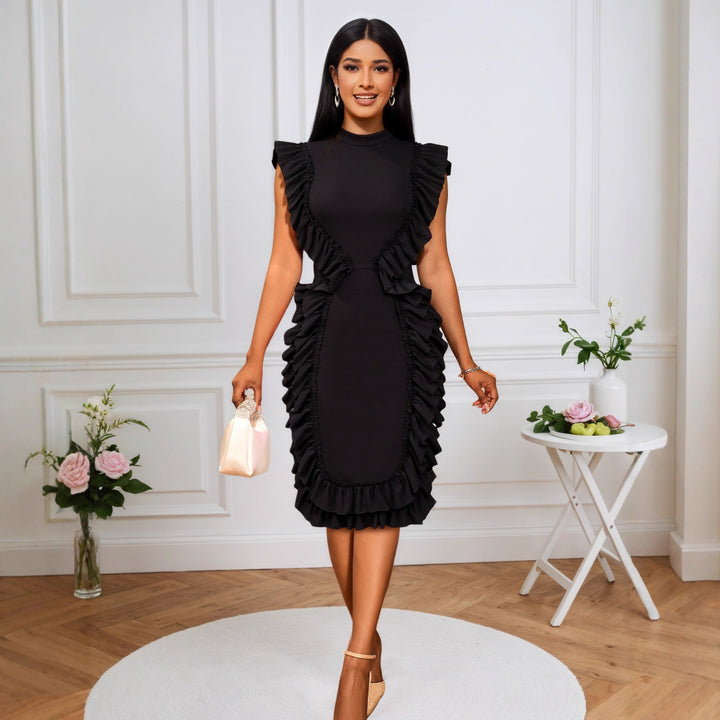 Damen figurbetontes Kleid mit Rüschendetails Drune