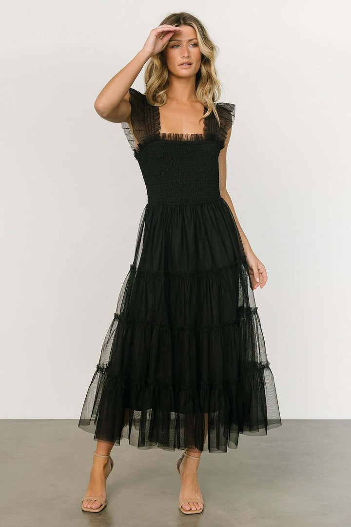 Damen romantisches Maxikleid mit Rüschendetails Drune