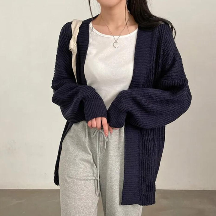 Damen Übergröße Strickjacke mit weit geschnittenen Ärmeln und strukturierter Textur Drune
