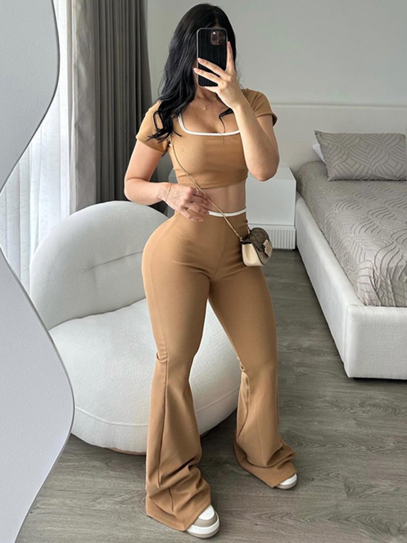 Damen sportliches Zweiteiler-Set mit weitem Bein und kurzem Oberteil Drune