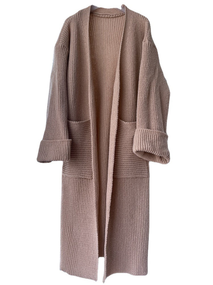 Damen langer Strickmantel mit tiefen Taschen und elegantem Design Drune