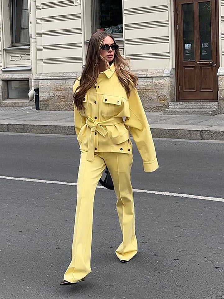 Damen modische Oversized Jacke und Pants Set Drune