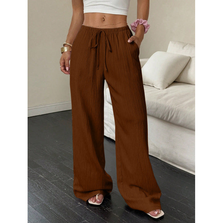 Damen lässige und weite Freizeit-Hose mit elastischem Bund und Bindegürtel Drune