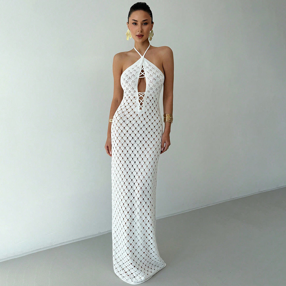 Damen Häkel-Maxikleid mit tiefer Ausschnitt Drune