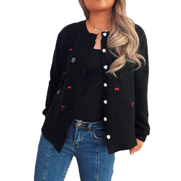 Damen Strickjacke mit liebevollem Blumen- und Kirschdesign Drune