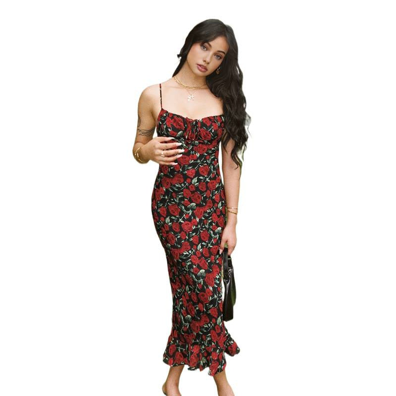 Damen Maxikleid mit Blumenmuster und voluminösem Saum Drune