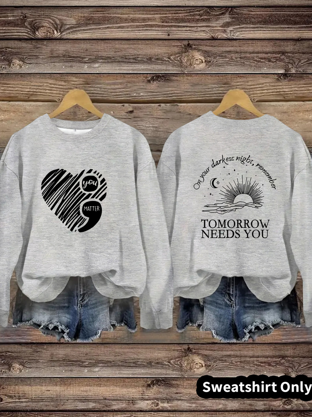 Damen Sweatshirt mit inspirierendem Aufdruck und grossem Herzmotiv Drune
