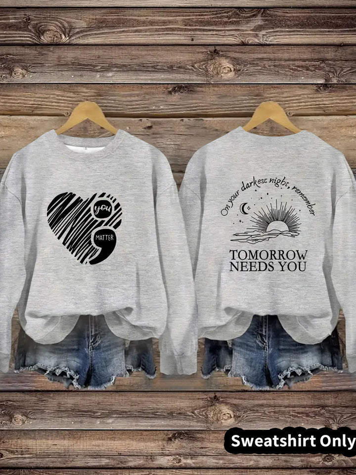 Damen Sweatshirt mit inspirierendem Aufdruck und grossem Herzmotiv Drune