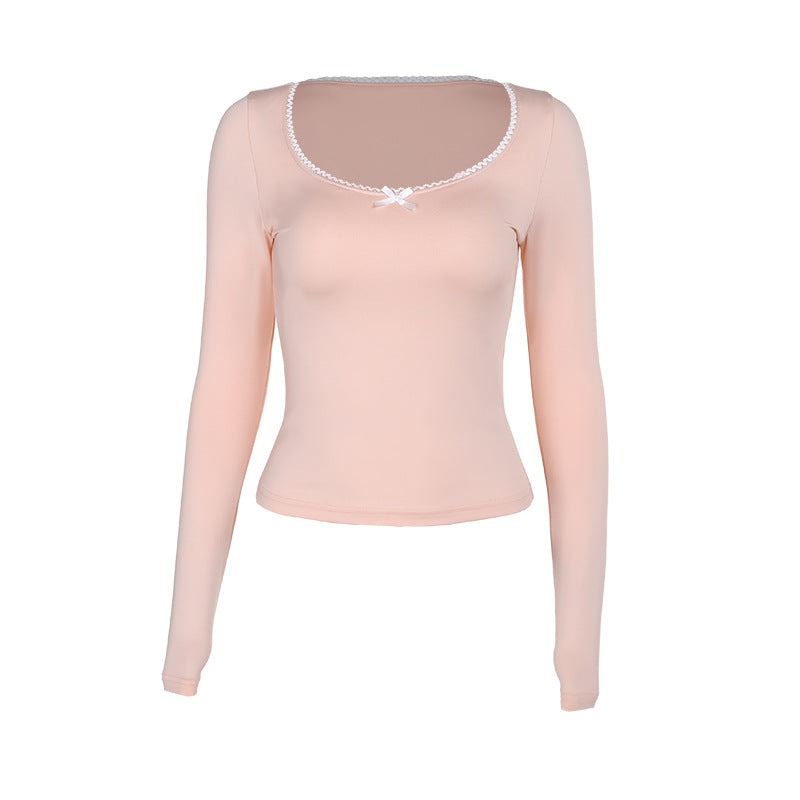Damen Langarmshirt mit elegantem Rundhalsausschnitt und feinen Spitzenakzenten Drune