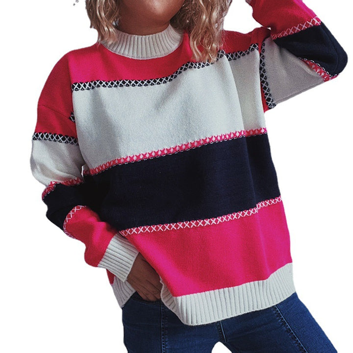 Damen modischer Streifenpullover mit hochgeschlossenem Kragen und lässigem Schnitt Drune
