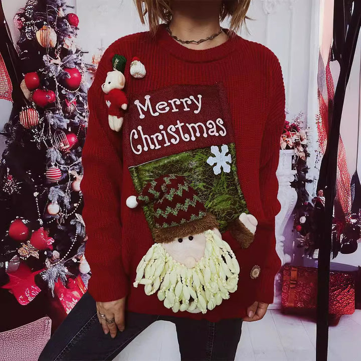 Damen Weihnachts-Pullover mit festlichem Design und 3D-Applikationen Drune