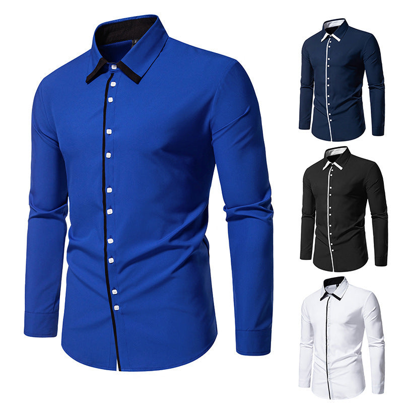 Herren elegantes Langarmhemd mit kontrastierendem Kragen und feinen Knopfdetails Drune