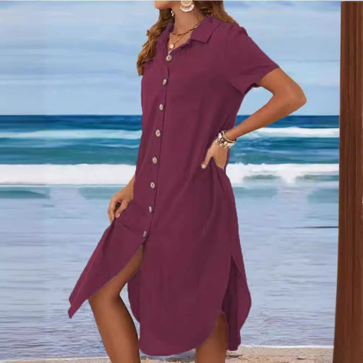 Damen Hemdblusenkleid mit Knopfdetail und schwingendem Saum Drune
