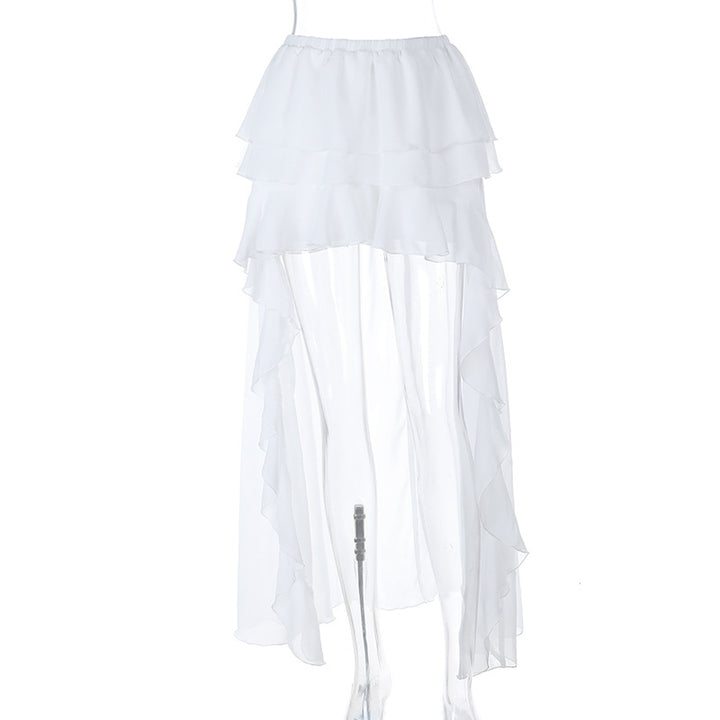 Damen luftiger Maxi-Rock mit Rüschendetails und elastischem Bund Drune