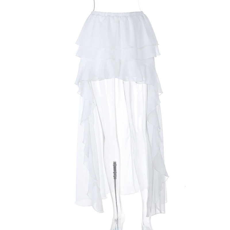 Damen luftiger Maxi-Rock mit Rüschendetails und elastischem Bund Drune
