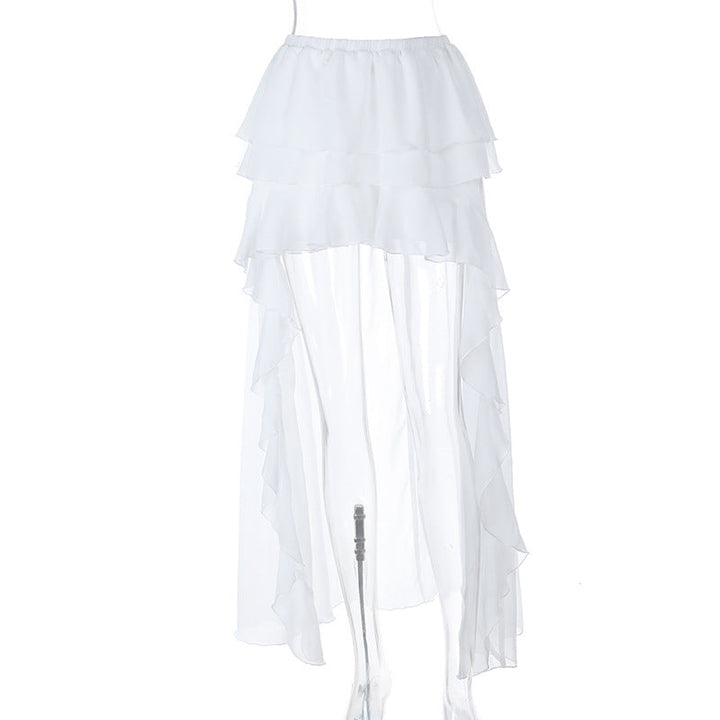 Damen luftiger Maxi-Rock mit Rüschendetails und elastischem Bund Drune