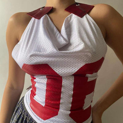 Damen Sportliches Netzoberteil mit asymmetrischem Design und dekorativen Schnürungen Drune