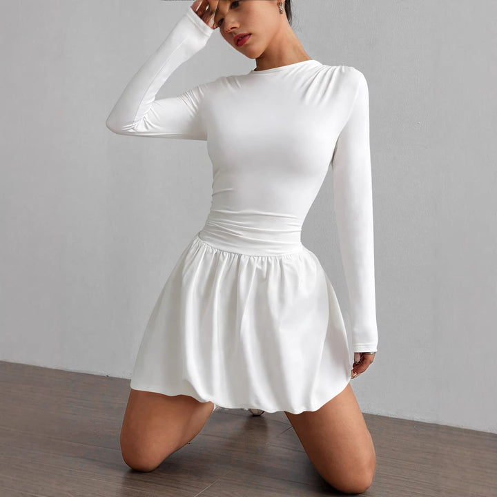 Damen Figurumspielendes Kleid mit langen Ärmeln und gerafftem Saum Drune