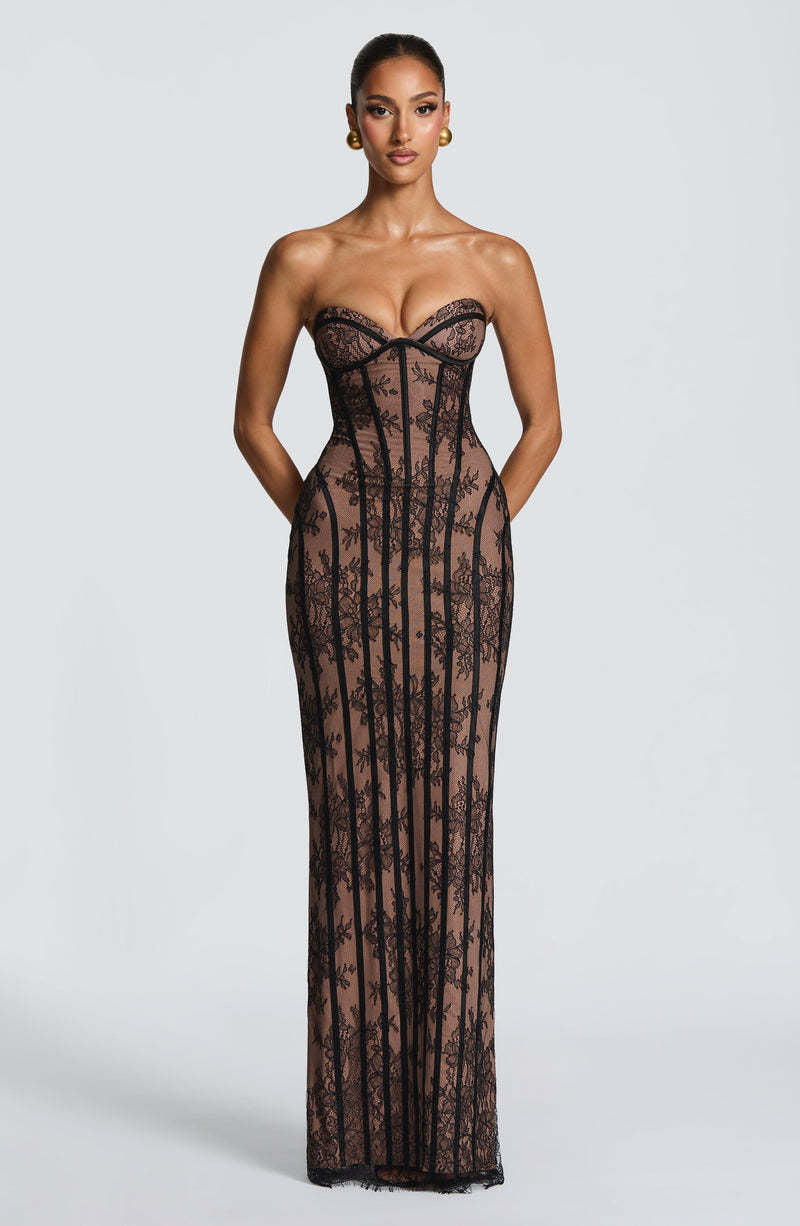 Damen figurbetontes Spitzenkleid mit schulterfreiem Design und elegantem Taillenschnitt Drune