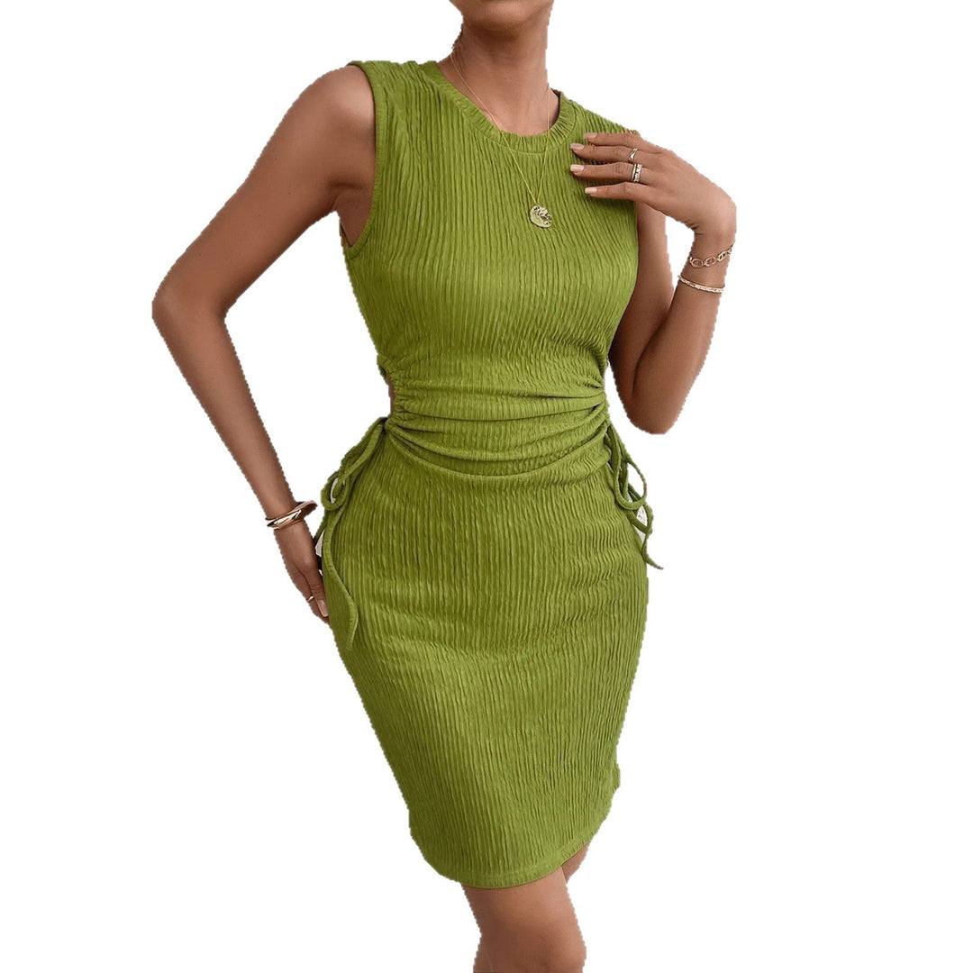 Damen körperbetontes Midi-Kleid mit seitlicher Raffung und elegantem Rippenstruktur Drune