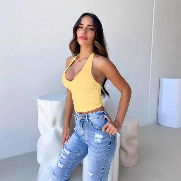Damen Crop-Top mit tiefem V-Ausschnitt und modernem Halterdesign Drune
