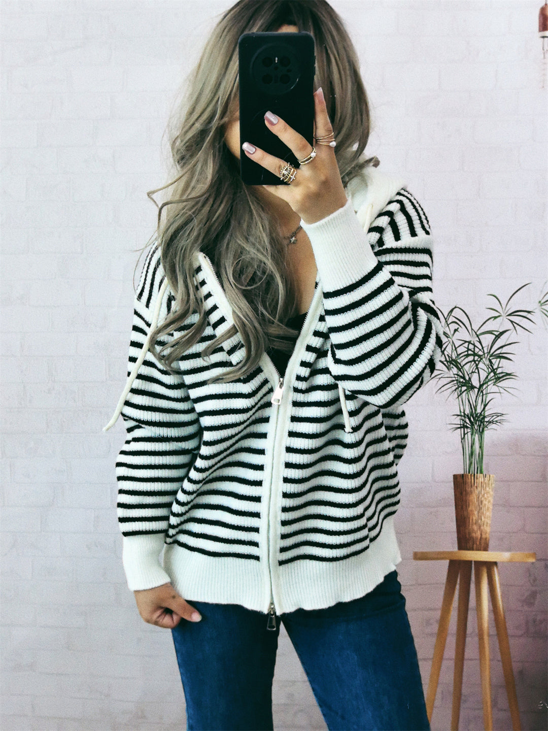 Damen Sportlicher Hoodie mit Streifenmuster und lässigem Schnitt Drune