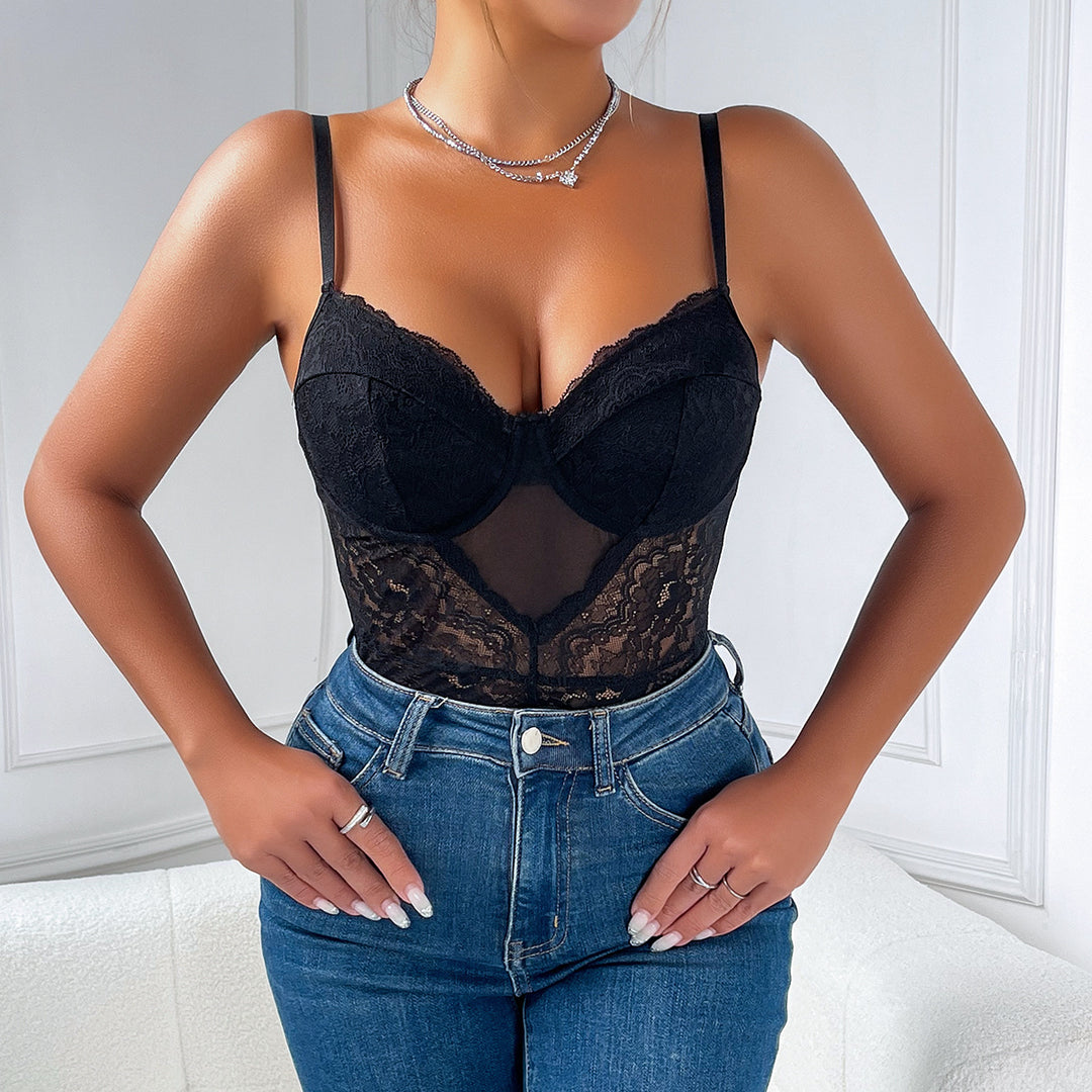 Damen Spitzenbody mit integriertem BH Drune